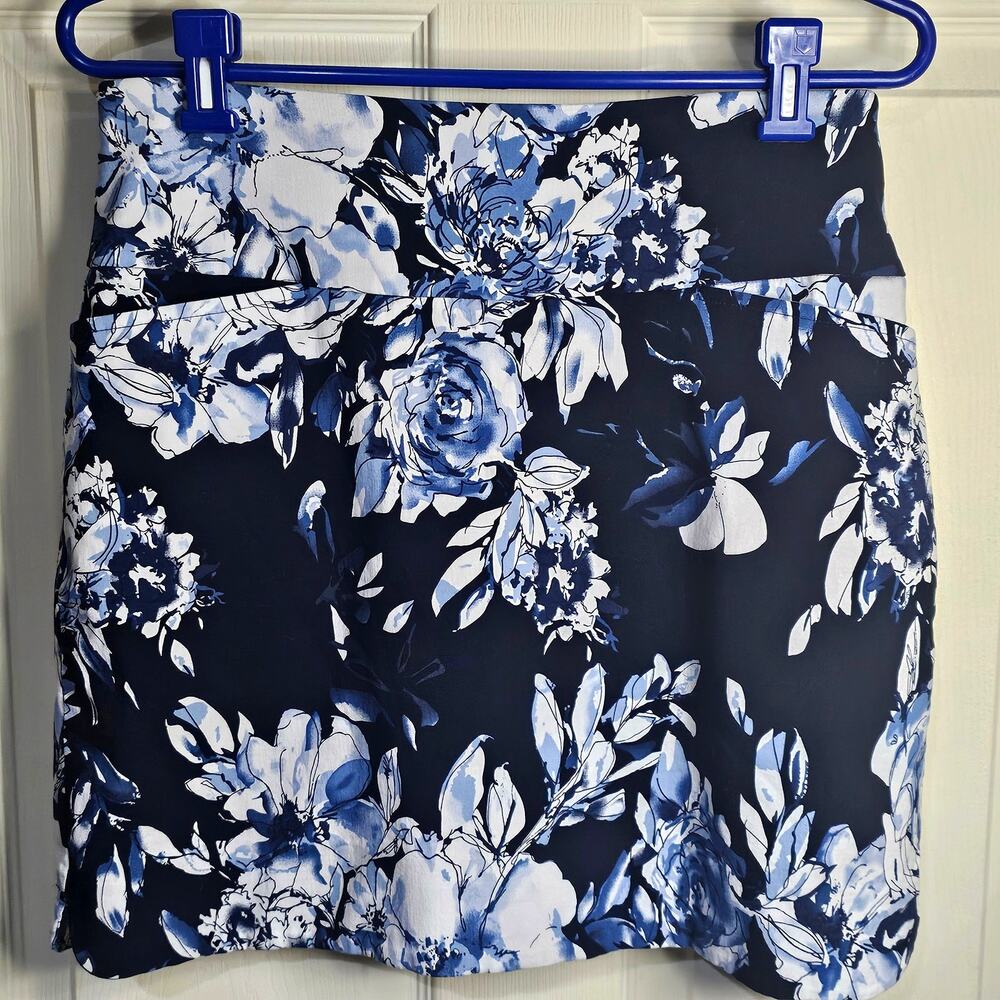 S.C. & Co Navy Floral Tummy Control Skort – Mini Skirt Shorts, Ladies Size M
